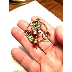 Vintage Gold-Tone Faux Diamond Circle Brooch